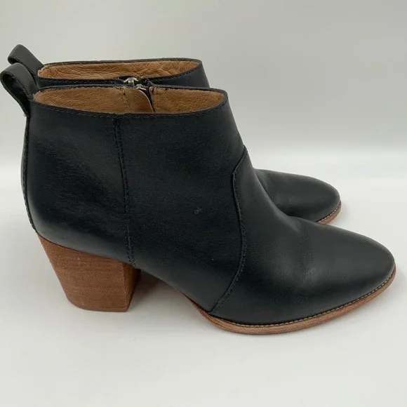 Madewell The Billie Boot Black Leather Block Heel Ankle Booties G8025 Womens 9 - Picture 3 of 8